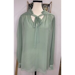 DOROTHEE SCHUMACHER TRANSPARENT FANTASY BLOUSE SIZE 2 100% SILK ‎ LIGHT GREEN